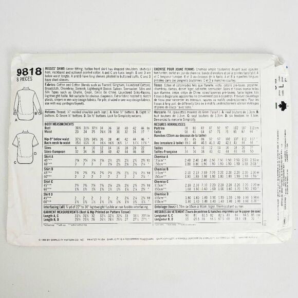 Simplicity, 9818, UNCUT Sewing Pattern, Shirts, Sizes H 6 8 10 - Picture 2 of 3